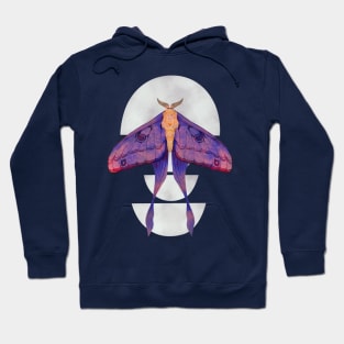 Purple Luna Moth on Half Moons Watercolor Art Hoodie